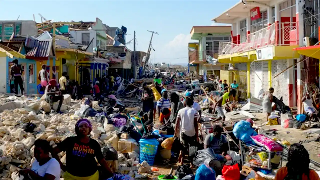 Hurricane Melissa on a street in Black River